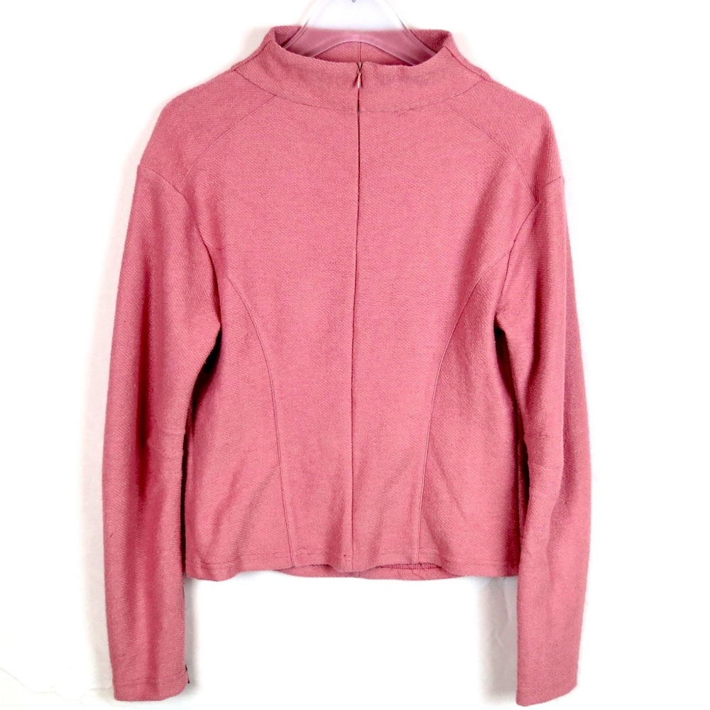 Pink mockneck cropped sweater princess seam